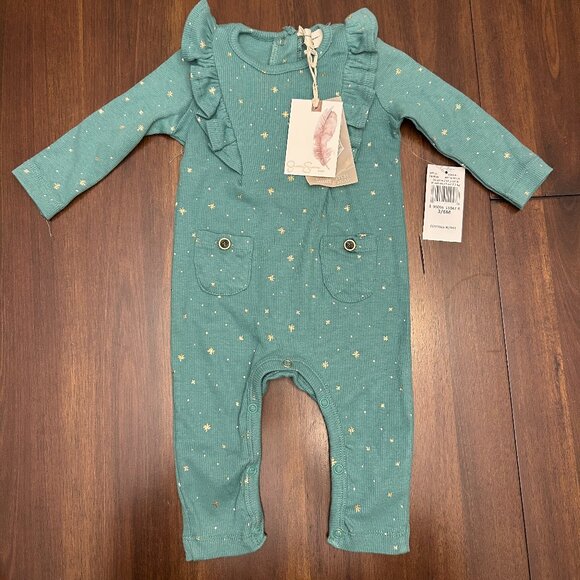NWT Jessica Simpson Green Romper w/Gold Stars Size 3-6 Months - Picture 1 of 14